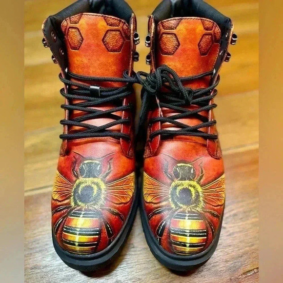 Bumble Bee | Chunky High-Top Combat Style Boots | Honey Comb | M 8.5 / W 10 - Picture 2 of 6